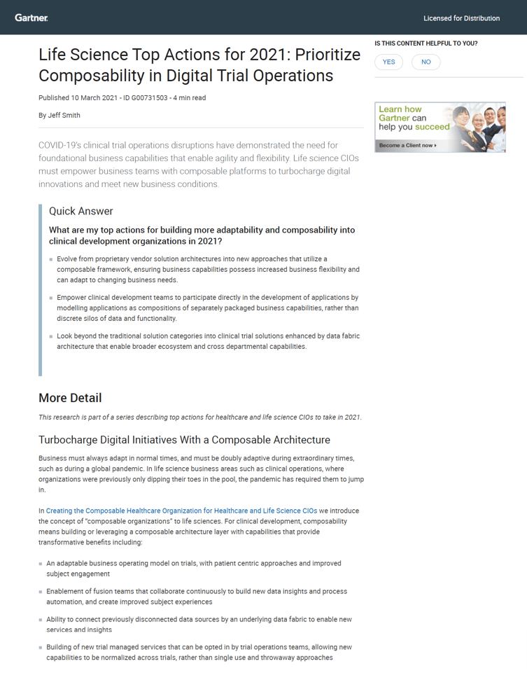 Gartner Life Science Top Actions for 2021